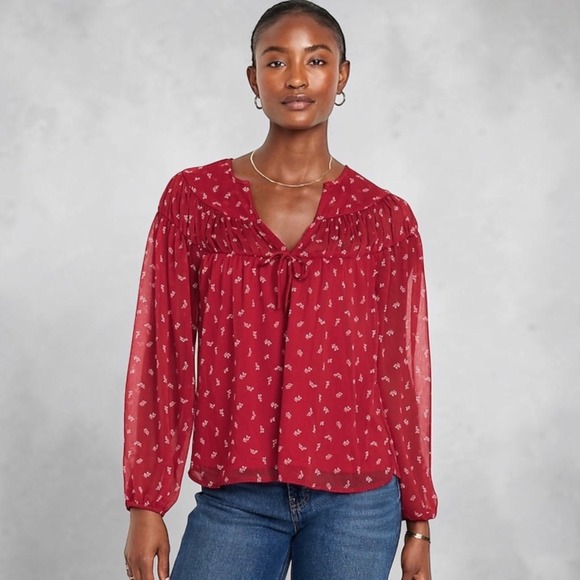 Old Navy Tops - Old Navy Tie-Front Chiffon Top Red Floral Plus 2XL Coquette Cottagecore Boho NEW